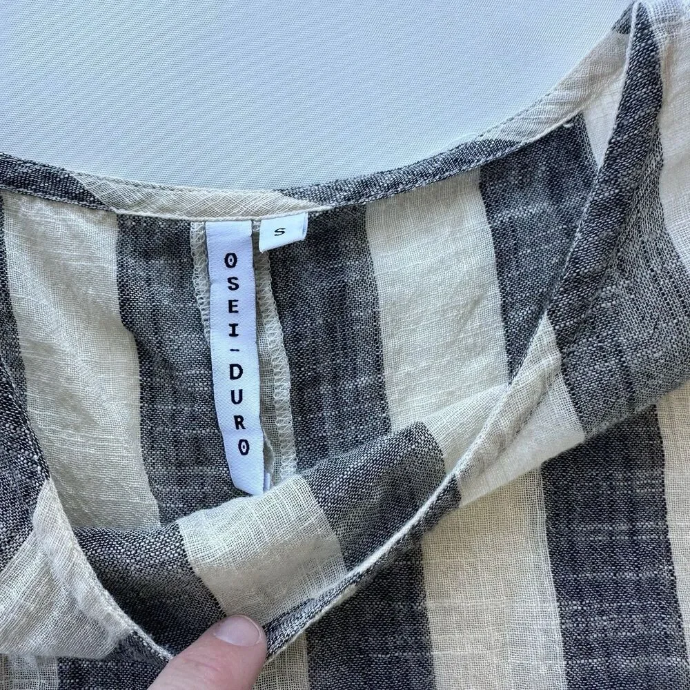 Osei Duro Womens Crop Linen Like Tank Split Back Wide Stripes Small Garmentory - Picture 2 of 5